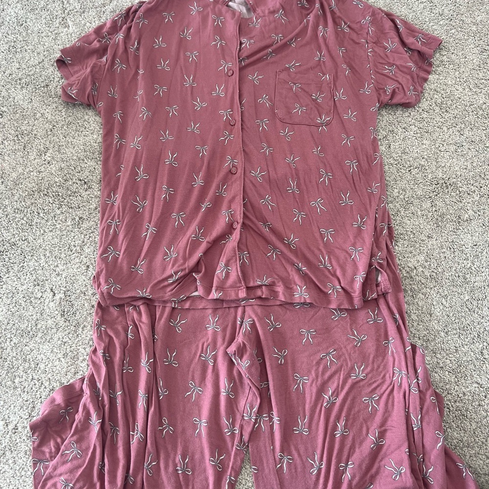 Sincerely Jules Pink Pajama Set with Bow Design